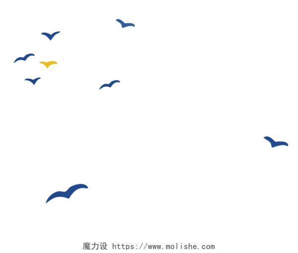蓝色海鸥鸟群剪影设计素材
